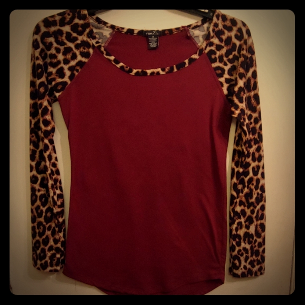 Cheetah & burgundy blouse